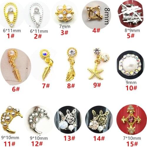 10pcs/lot Korea 3D Alloy Nail Art Accessories Glitter Crystal Pearl Nail Parts Charm Bride Nail Decorations Supplies