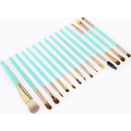 15pcs Turquoise Brown/ Gold Makeup Brush Makeup Tools And Eyeshadow Brush Foundation Brush Blush & Makeup Brush Makeup Tools