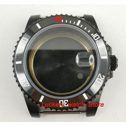40mm Sapphire glass black ceramic bezel Black PVD coating stainless steel Watch Case fit ETA 2836 miyota 8215 movem-BK04