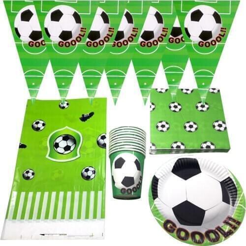 51pcs/lot Birthday Party Soccer Cups Boys Kids Favors Football Theme Napkins Plates Flags Baby Shower Banner Decorate Tablecloth