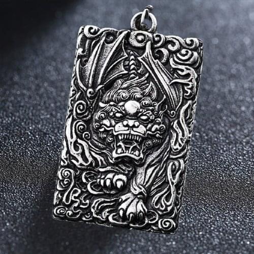 Stainless Steel Kylin Chinese Style Fortune Amulet Pendant Kylins Flag Design Jewelry