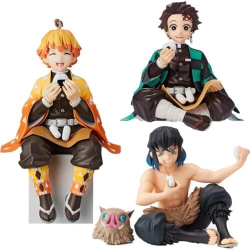 Anime Kimetsu No Yaiba Kamado Tanjirou Eat Rice Balls Version Action Figure Zenitsu Inosuke Demon Slayer Collectible Gift Models