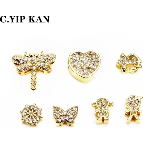 Dragonflies butterflies Interval bead Love Pentacle Beaded Pendant micro zircon gold plated DIY bracelet necklace accessorie