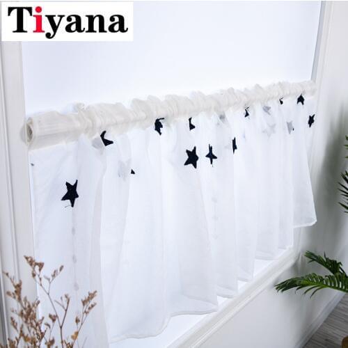 Tiyana Star Embroidered White Sheer Curtains for Living Room Kitchen short curtain white Kids Baby Room Window Door DL52X