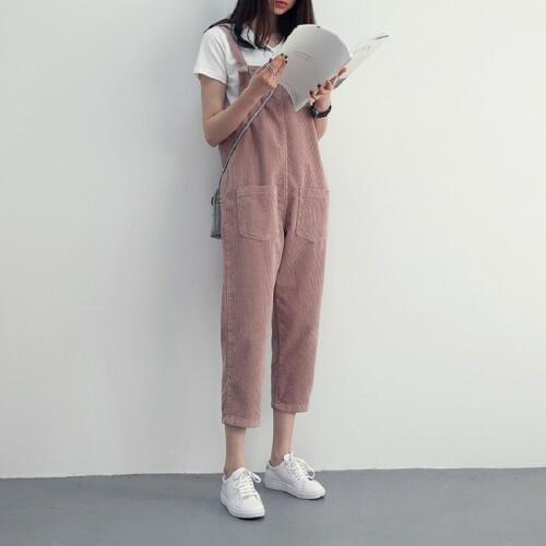Women Pants Rushed Mid 2017 Spring New Korean Corduroy Women Bib Girl Harem Pure Female Pants Nine Loose Thin Suspenders Brand