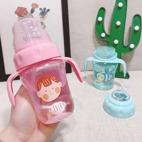 3 in 1 Baby Bottle Tritan Water Milk Bottle with Handle Straw Feeding Drinking Bottle Maternal Child Supplies Food Feeder Tool