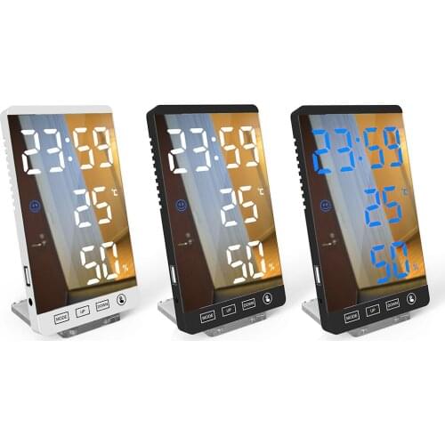 Mirror Alarm Clock Weather Station LCD Digital Display Temperature Humidity Meter Wake Up Table Clock Wall Home Decor Livingroom