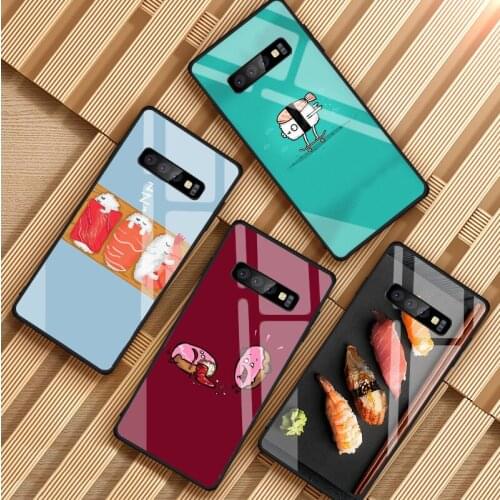 Food Sushi Tempered Glass Phone Case For Samsung Galaxy S8 S9 S10 S20 PLUS J6 J8 2018 NOTE 8 9 10 Cover Shell