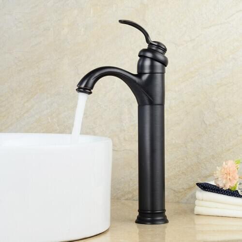 Black Oil Rubbed Bronze Bathroom Basin Faucet Tall Washbasin Mixer Tap Single Handle Vessel Sink Faucet Mixer Tap