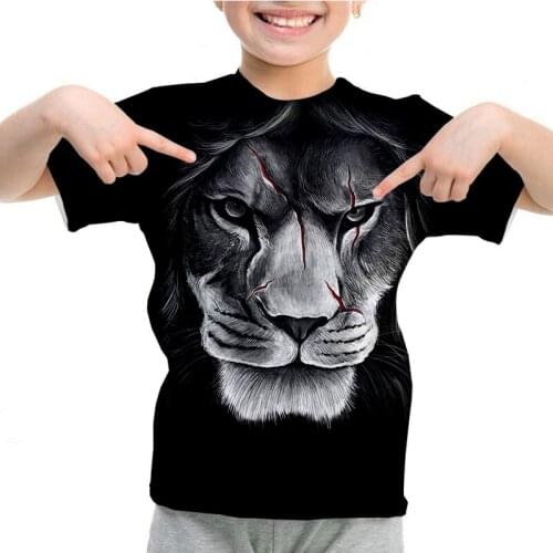 Kids Animal T-shirt 3D Lion Cool T Shirt Summer Harajuku Short Sleeve Boys Tiger Wolf T shirt Teens Tee Tops Childrens Clothes