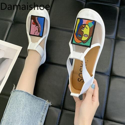 European Goods 2021 Summer Lace Organza Facial Make up Slip-on Internet Hot Shoes Flat Shoes Lazy Sandals Womens Shoes Fashion