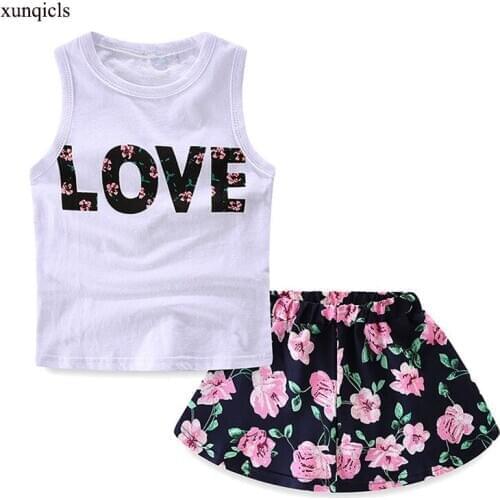Summer Baby Clothing Sets for Girls T-shirt +Flower Skirt 2pc Suits Kids Clothes Children Girl Printed Clothing 3-8year