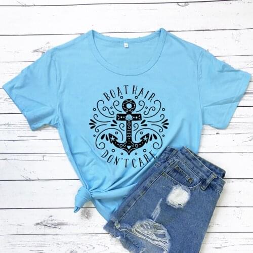 Boat Hair Don't Care T-shirt Funny Family Summer Vacation Gift Tshirt Cute Women Graphic Lake Life Travel Tops Tees Dropshipping