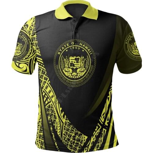 Hawaii Polo Shirt Yellow Polynesian Patterns Sport Style 3D Printed Polo Shirt Men for Women Short Sleeve Summer T-shirt
