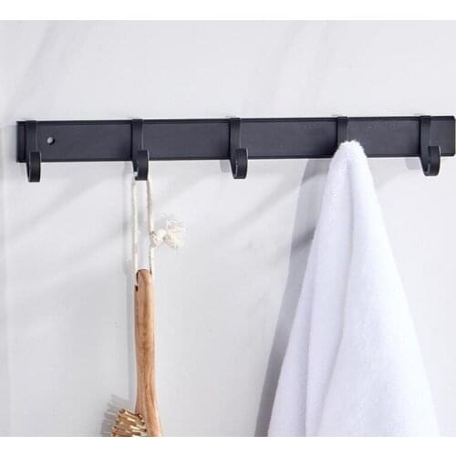 KKTNSG Black towel hook bathroom kitchen wall hanging door back row hook coat hanger aluminum free punch