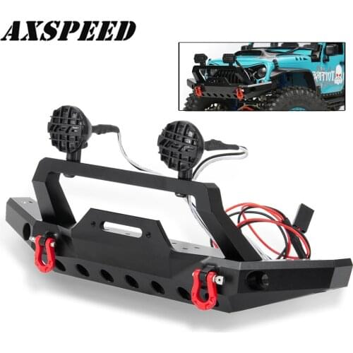 AXSPEED Metal Front Bumper with Led Light and Metal Tow Hook for 1/10 Traxxas TRX-4 TRX4 TF2 RC Crawler Car Upgrade Parts
