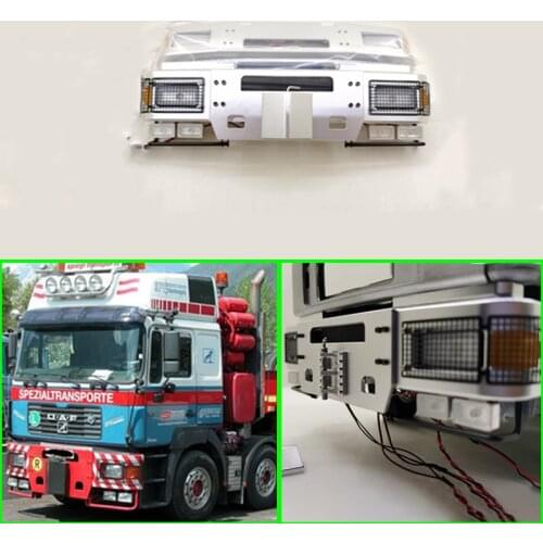 CNC Metal Front Bumper with LED Lamp for 1/14 Tamiya RC Truck Car Jx Model Man F2000 DIY