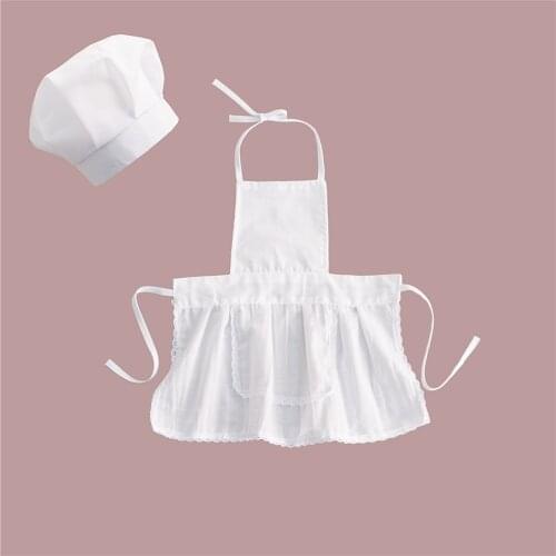 Cute Baby Chef Apron&Hat For Kids Costumes Cotton Blended Chef Baby White Cook Costume Photos Photography Prop Newborn Hat Apron