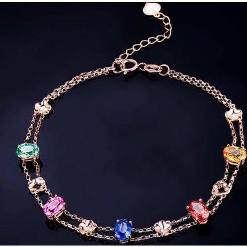 Layered Multicolor gemstones Austrian crystal chain Bracelets for women rose gold color jewelry bijoux bague gifts accessories