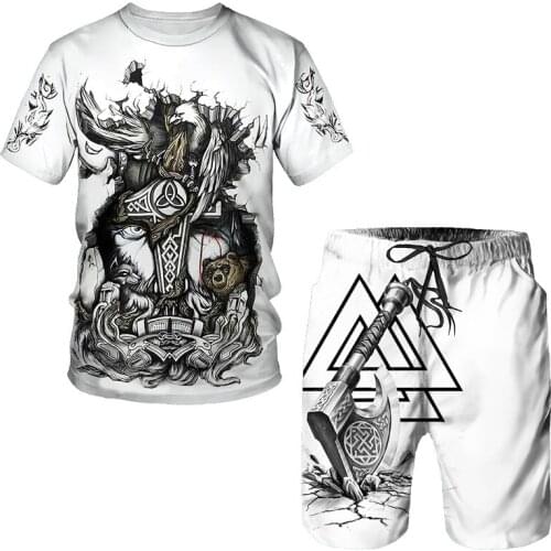 2021 new summer Viking Tattoo pattern 3D Print Men/Women Shorts + T shirt Suit sets men/women clothing swim shorts male