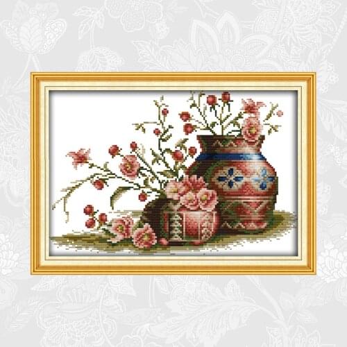 Joy sunday Flower in pot Printed Drawing Cross Stitch kit Sale Embroidery Thread Set 11ct 14ct DIY Handmade Crafts Needlework