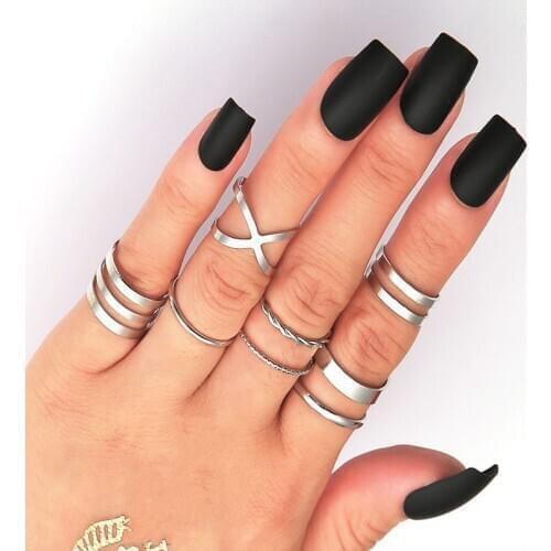 8Pcs Womens Ring Set Retro Golden Round Hole Multi-layer Geometric Fashion Cross Twist Ring Opening Adjustable Jewelry Gift