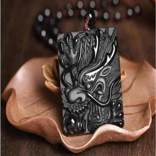 Natural Obsidian Dragon head Jade Pendant Jewelry Lucky to ward off evil spirits Auspicious Amulet Pendant Jade Fine Jewelry