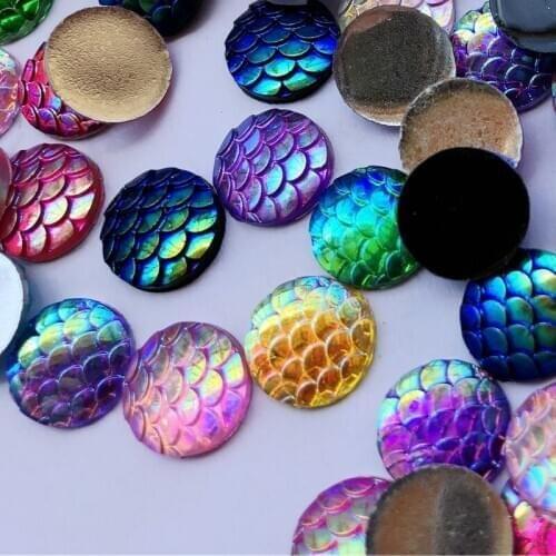 Wholesale 1200pcs 12mm Mermaid Fish Scale Flat back Rhinestone Round Cabochon Embellishment Scrapbooking DIY Crafts -HA12