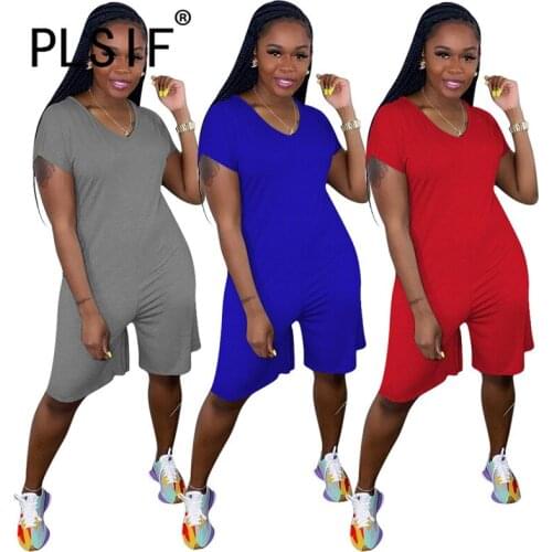 Casual Summer Short Sleeve Romper Women Jumpsuit Ladies Sporty Overalls Slim Fit Playsuit