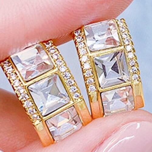 Korea Simple Square Earring Geometry Bling AAA Zircon Earring Exquisite Temperament Minimalist Luxury Pendants Jewelry Bijoux