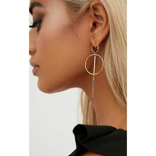 Simple Trendy Gold color Geometric Cute long bar circle Earrings For Women Lady Fashion Large design drop Earrings Set Jewelry