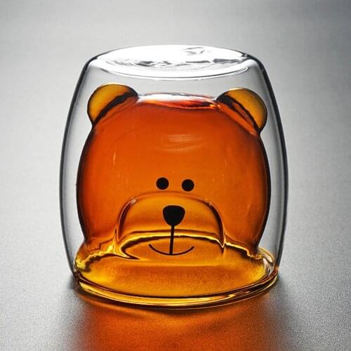 250ml Double Wall Transparent Heat-resistant condensation-resistant Bear Shape borosilicate Glass Milk Cup Tea Mug