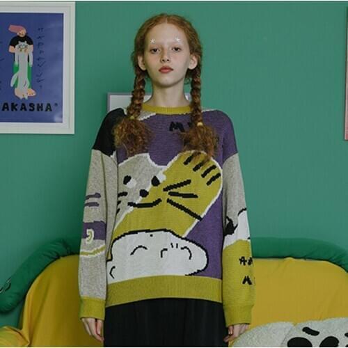 Winter Original Designer Harajuku Loose Thick Warm Cotton Pullover Sweater Long Sleeve O Neck Cute Pet Ladies Knitwear Tops