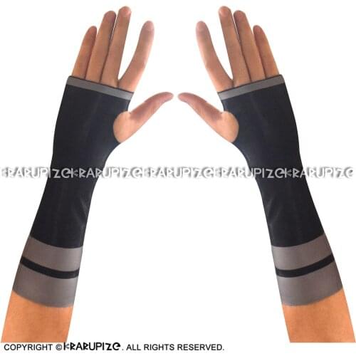 Black And Silver Stripes Sexy Fingerless Short Latex Gloves Rubber Gauntlets Mittens ST-0037