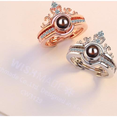 925 Sterling Silver Romantic Trendy Silver 100 Languages I Love you Opening Rings Zircon Adjustable Jewelry For Women S-R478