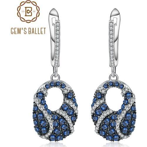 Gems Ballet Natural Blue Sapphire Gemstone Drop Earrings 925 Sterling Silver Fine Jewelry For Women Vintage Earrings