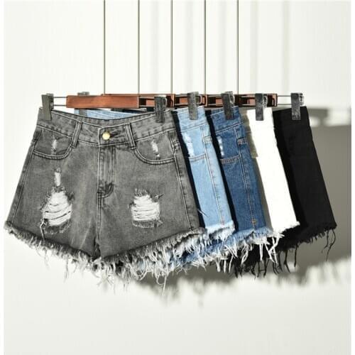 Ladies Casual Ripped Denim Shorts Summer Korean Hole Stretch Woman Denim Shorts High Waist Jeans Shorts Feminino Large Size
