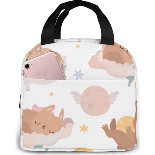 Cute Sleeping Animals Lunch Bag Portable Insulated Thermal Cooler Bento Lunch Box Tote Picnic Storage Bag Pouch