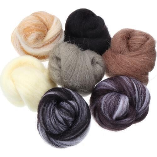 7PCS Felting Wool Tops Fiber Soft Roving Wool Fibre For Needle Felting Natural Collection DIY Needlework Craft Mixed Color
