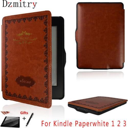 Vintage Leather smart book cover for Amazon Kindle Paperwhite 1 2 3 ( 2015 2013 2012) Flip Case with Magnet &Auto Sleep+Film+pen