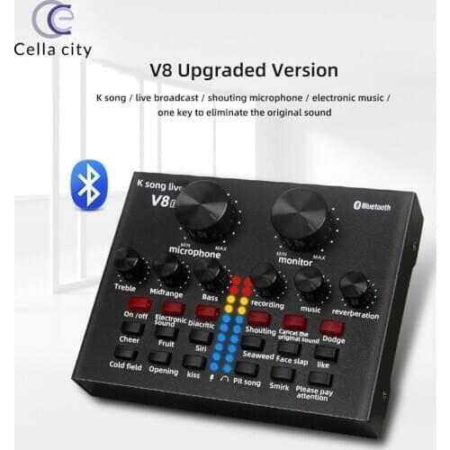V8S Bluetooth Live Sound Card Device Audio USB Headset Microphone Webcast Live Sound Card Broadcast Singing for Phone Computer
