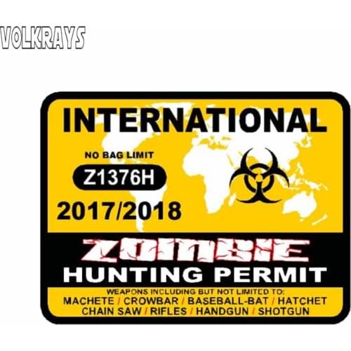 Volkrays Creative Car Sticker International Zombie Hunting Permit 2017 Australia Canada Accessories PVC Decal for Vw,8cm*10cm