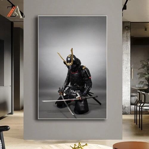 Japanese samurai wearing armor holding a samurai sword canvas painting modern art mural living room home wall decoration Cuadros