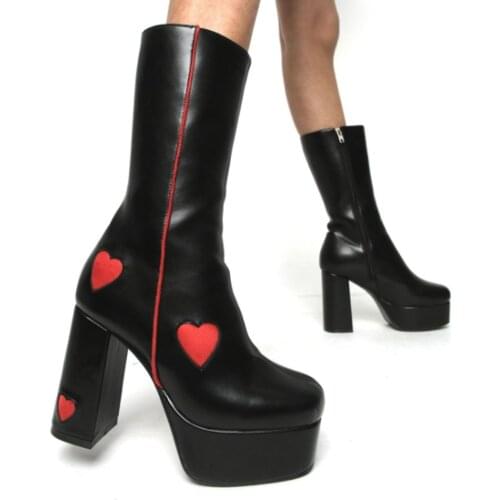Female Chelsea Boots Square Heel Zip Heart-Shaped High Heel With High Platform 2021 Fashion Woman Shoes Comfy Large Size 43