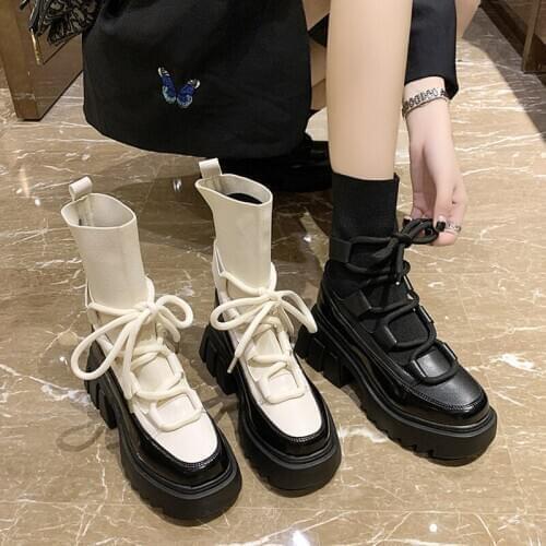 Martin Boots Woman 2020 New Ladies Casual Stretch Fabric Socks Boots Fashion Cross-tied Women Shoes Platform Boots Gothic Women