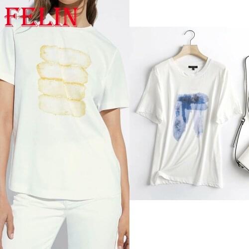 Women Vintage 100% Cotton Tie Dye Print T-Shirts Za 2021 Chic White Summer Casual Soft Tees Shirts Elegant Mujer Tops