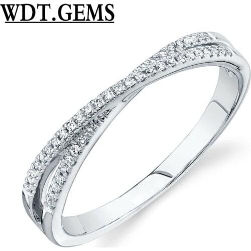 10K White Gold Diamond Crossover X Ring Womens Criss Cross Statement Round Cut
