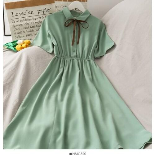 ZADress Women Chiffon Bow Solid High Waist Turn-down Collar Preppy Style Kawaii Ulzzang Popular Temperament Girls Summer Holiday