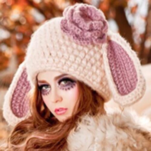 2016 Winter cute knitted caps,womens Big Rabbit Ear warm Berets Lady Beanie Hat