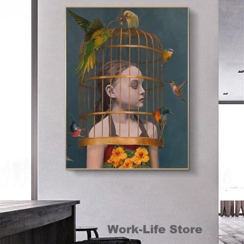 Famous Paintings Elise Macdonald Maiden and Birdcage ​Wall Decoration Canvas Art Prints and Posters for Living Room Home Decor
